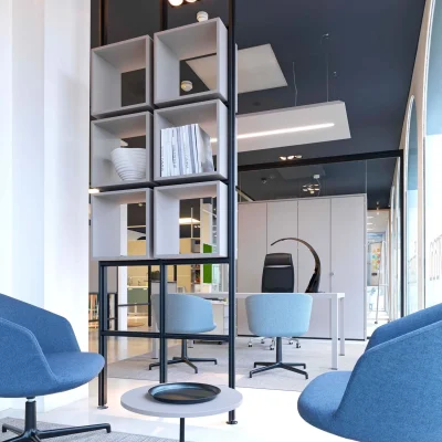 Linee pulite ed eleganti pareti divisorie attrezzate